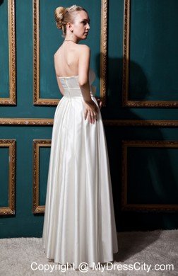 Jeweled Neckline Floor-length Taffeta Wedding Dress with Bows