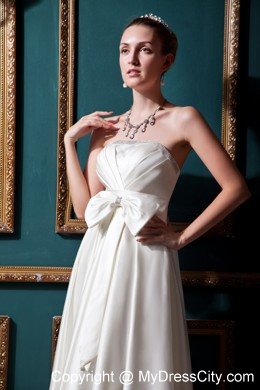 Jeweled Neckline Floor-length Taffeta Wedding Dress with Bows