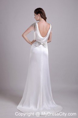 V-neck Taffeta Beading Wedding Dress with Short Sleeves