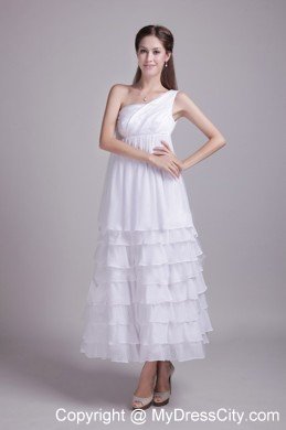 Tiered One Shoulder Ankle-length Maternity Wedding Dress