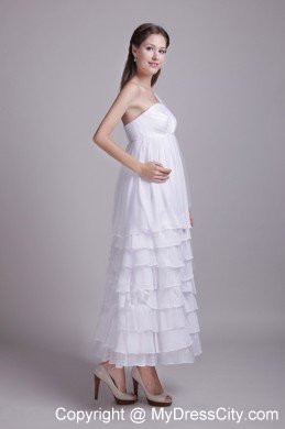 Tiered One Shoulder Ankle-length Maternity Wedding Dress