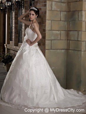 Taffeta and Lace Gorgeous Belt A-line Sweetheart Wedding Dress