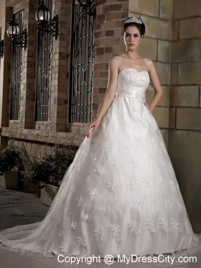 Taffeta and Lace Gorgeous Belt A-line Sweetheart Wedding Dress