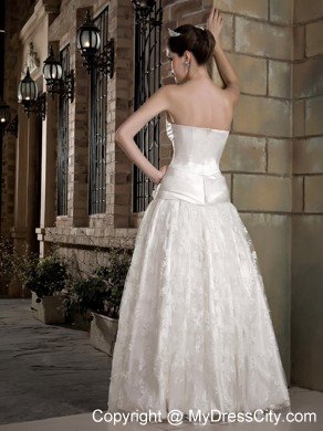 Latest Strapless Long Taffeta and Lace Bridal Dress with Flowers