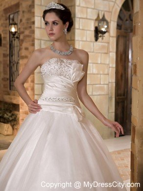 A-line Strapless Beaded Wedding Dress with Taffeta and Organza