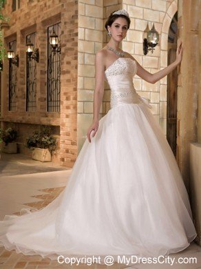 A-line Strapless Beaded Wedding Dress with Taffeta and Organza