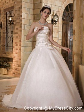 A-line Strapless Beaded Wedding Dress with Taffeta and Organza