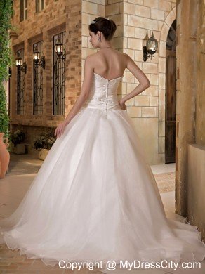 A-line Strapless Beaded Wedding Dress with Taffeta and Organza