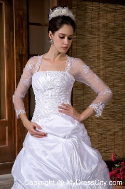 A-line Strapless Taffeta Appliques Wedding Dress with 3 4 Sleeves