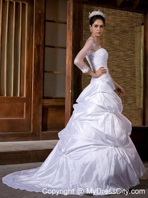 A-line Strapless Taffeta Appliques Wedding Dress with 3 4 Sleeves