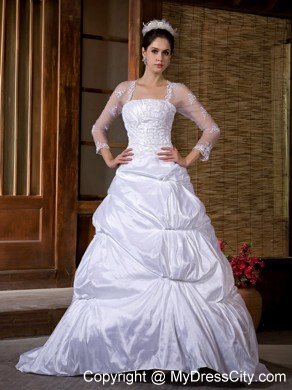 A-line Strapless Taffeta Appliques Wedding Dress with 3 4 Sleeves