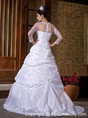 A-line Strapless Taffeta Appliques Wedding Dress with 3 4 Sleeves