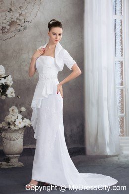 Strapless Column Beading and Appliques Wedding Dress with Jacket