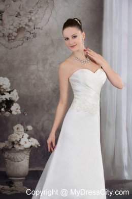 Sweetheart Satin Appliques A-line Wedding Dress with Blush Hem