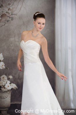 Sweetheart Satin Appliques A-line Wedding Dress with Blush Hem