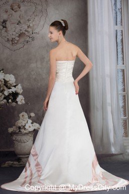 Sweetheart Satin Appliques A-line Wedding Dress with Blush Hem