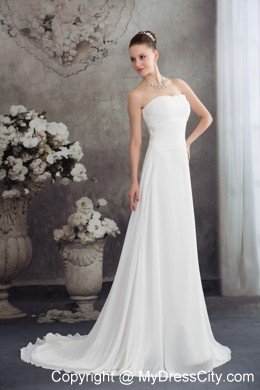 Beaded Decorate Empire Sweetheart Court Train Bridal Dress