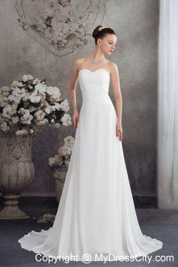 Beaded Decorate Empire Sweetheart Court Train Bridal Dress