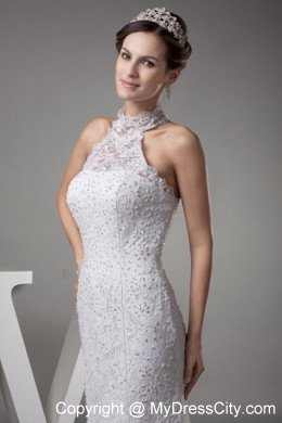 Halter Top Mermaid Lace with Beading Court Train Wedding Dress