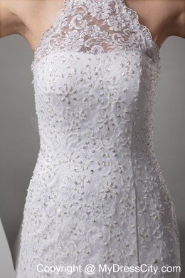 Halter Top Mermaid Lace with Beading Court Train Wedding Dress