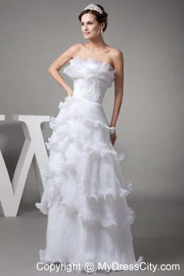 Ruffles Layered Column Pleats Strapless Long Wedding Gown