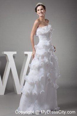 Ruffles Layered Column Pleats Strapless Long Wedding Gown