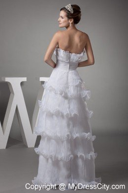 Ruffles Layered Column Pleats Strapless Long Wedding Gown