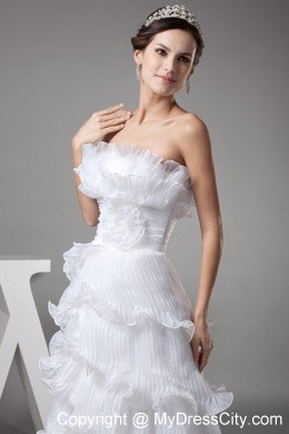 Ruffles Layered Column Pleats Strapless Long Wedding Gown