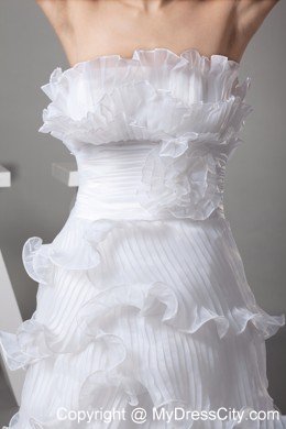 Ruffles Layered Column Pleats Strapless Long Wedding Gown