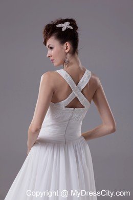 Princess Beading Criss Cross Wedding Dress with Jeweled Neckline