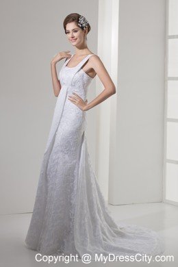 Modern Square Neck Lace Court Train Wedding Anniversary Dress