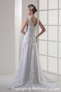 Modern Square Neck Lace Court Train Wedding Anniversary Dress