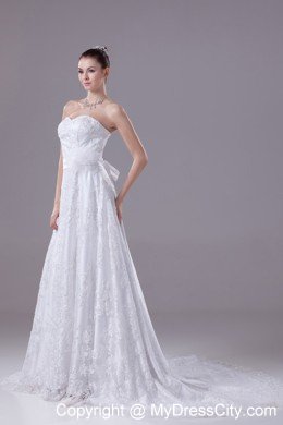 Sweetheart Court Train Lace with Sequins Wedding Dress with Sash