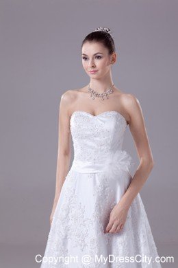 Sweetheart Court Train Lace with Sequins Wedding Dress with Sash