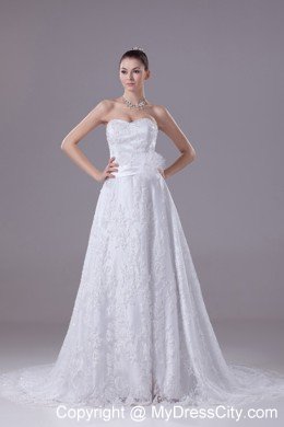 Sweetheart Court Train Lace with Sequins Wedding Dress with Sash