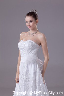 Sweetheart Court Train Lace with Sequins Wedding Dress with Sash