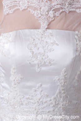 Sheer Bateau Neck Satin Princess Appliques Wedding Gowns