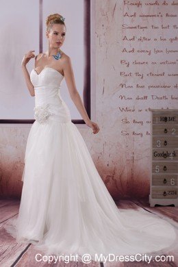 Handle Made Flower Court Train Tiered Sweetheart Bridal Gown