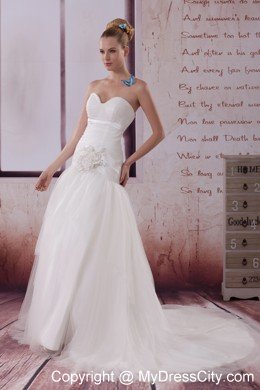 Handle Made Flower Court Train Tiered Sweetheart Bridal Gown