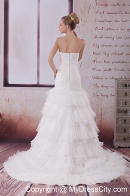 Handle Made Flower Court Train Tiered Sweetheart Bridal Gown