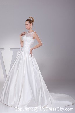 Lace A-Line Sheer Neckline Wedding Dress with Peekaboo Keyhole