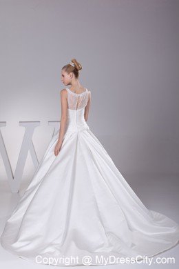 Lace A-Line Sheer Neckline Wedding Dress with Peekaboo Keyhole