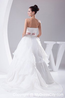 Appliques Sweetheart Court Train Wedding Gown with Blush Sash