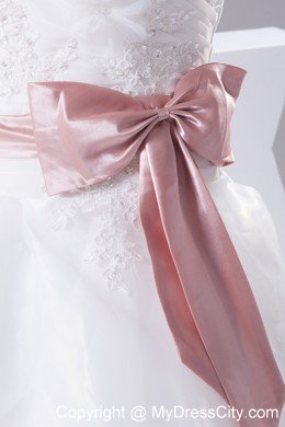 Appliques Sweetheart Court Train Wedding Gown with Blush Sash