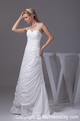 Sweetheart Beading and Ruching Taffeta Brush Train Bridal Dress