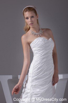 Sweetheart Beading and Ruching Taffeta Brush Train Bridal Dress