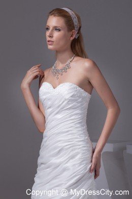 Sweetheart Beading and Ruching Taffeta Brush Train Bridal Dress