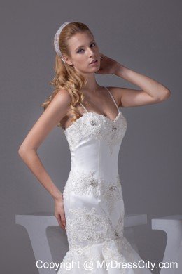 Mermaid Spaghetti Straps Appliques Bridal Dress with Brush Train