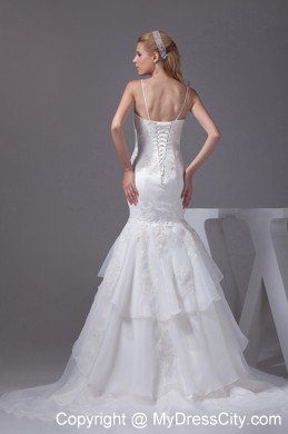 Mermaid Spaghetti Straps Appliques Bridal Dress with Brush Train