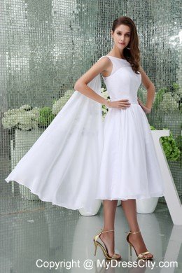 Scoop Neck Short Beach Wedding Dress with Watteau Train